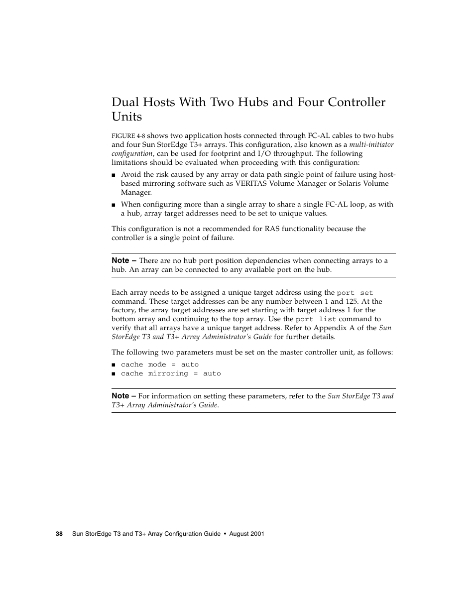 Dual hosts with two hubs and four controller units | Sun Microsystems Sun StorEdge T3 User Manual | Page 50 / 88