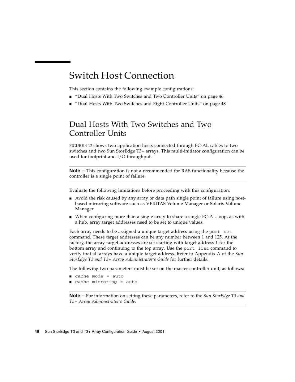 Switch host connection | Sun Microsystems Sun StorEdge T3 User Manual | Page 58 / 88