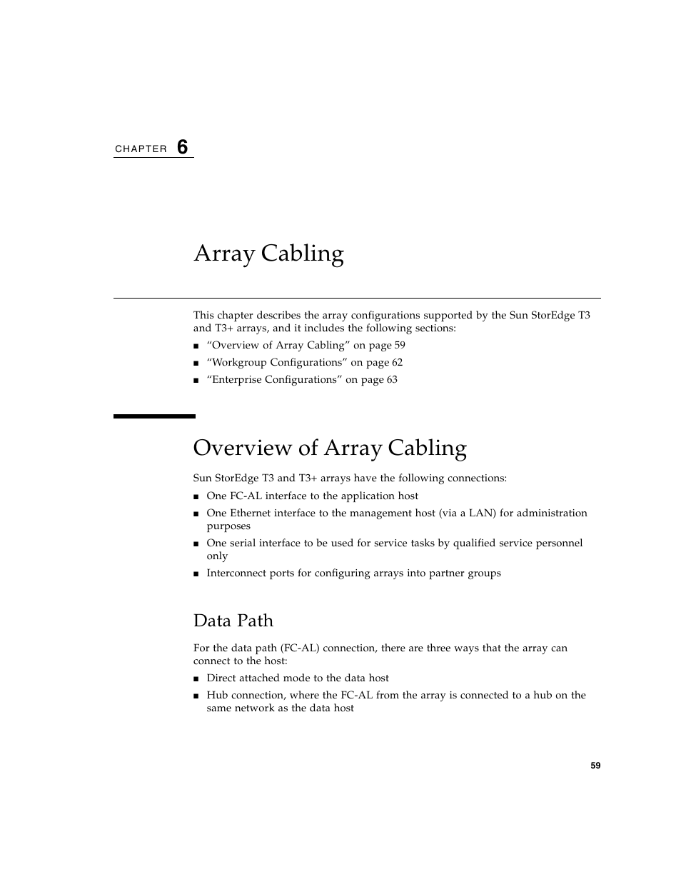 Array cabling, Overview of array cabling, Data path | Chapter 6 | Sun Microsystems Sun StorEdge T3 User Manual | Page 71 / 88