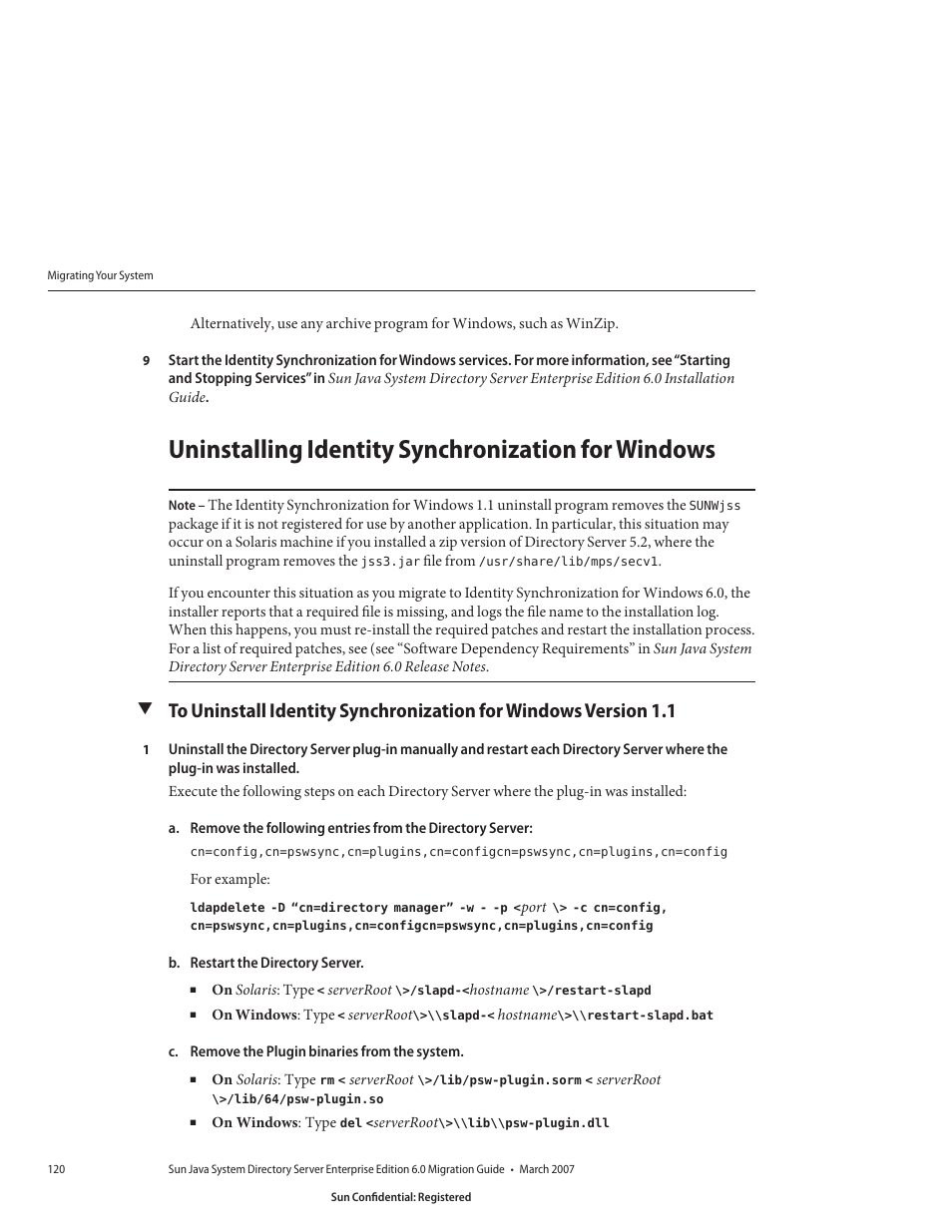 Uninstalling identity synchronization for windows | Sun Microsystems 8190994 User Manual | Page 120 / 148