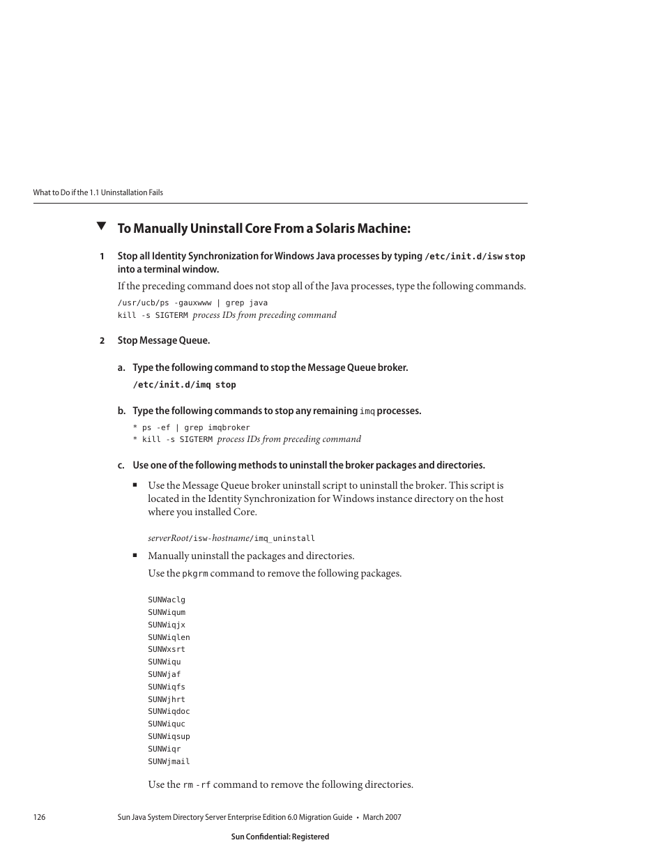 To manually uninstall core from a solaris machine | Sun Microsystems 8190994 User Manual | Page 126 / 148