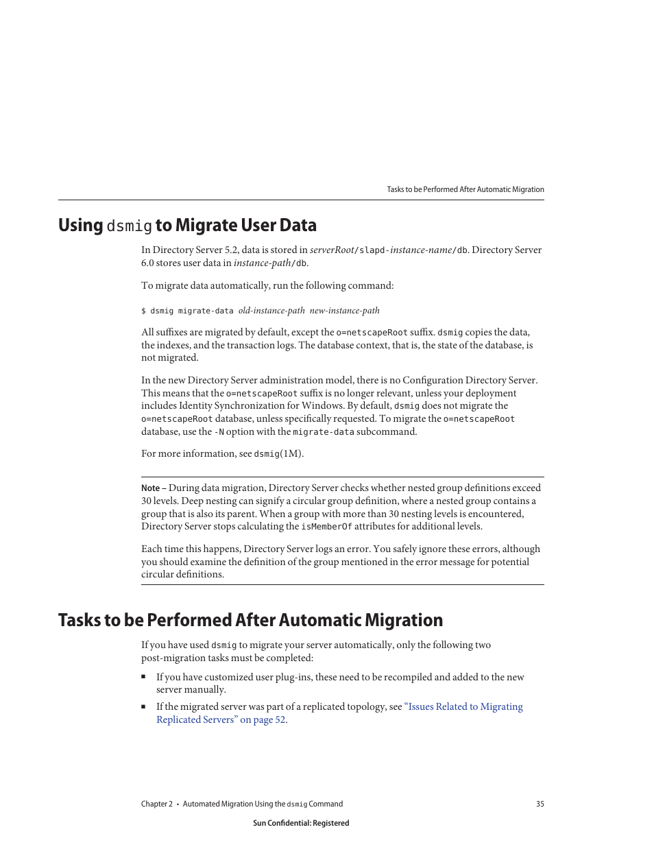 Using dsmig to migrate user data, Tasks to be performed after automatic migration | Sun Microsystems 8190994 User Manual | Page 35 / 148