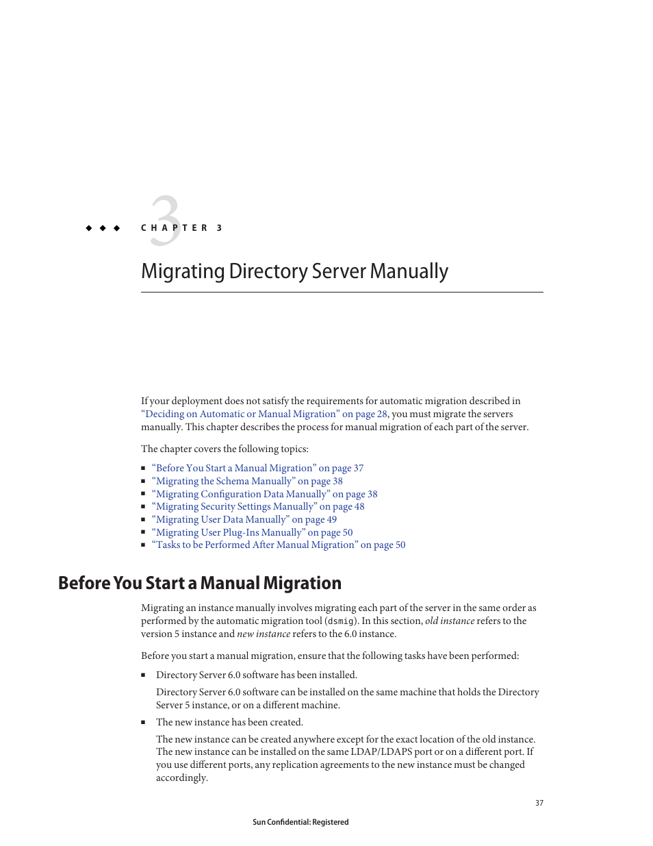 Migrating directory server manually, Before you start a manual migration, Chapter 3 | Sun Microsystems 8190994 User Manual | Page 37 / 148