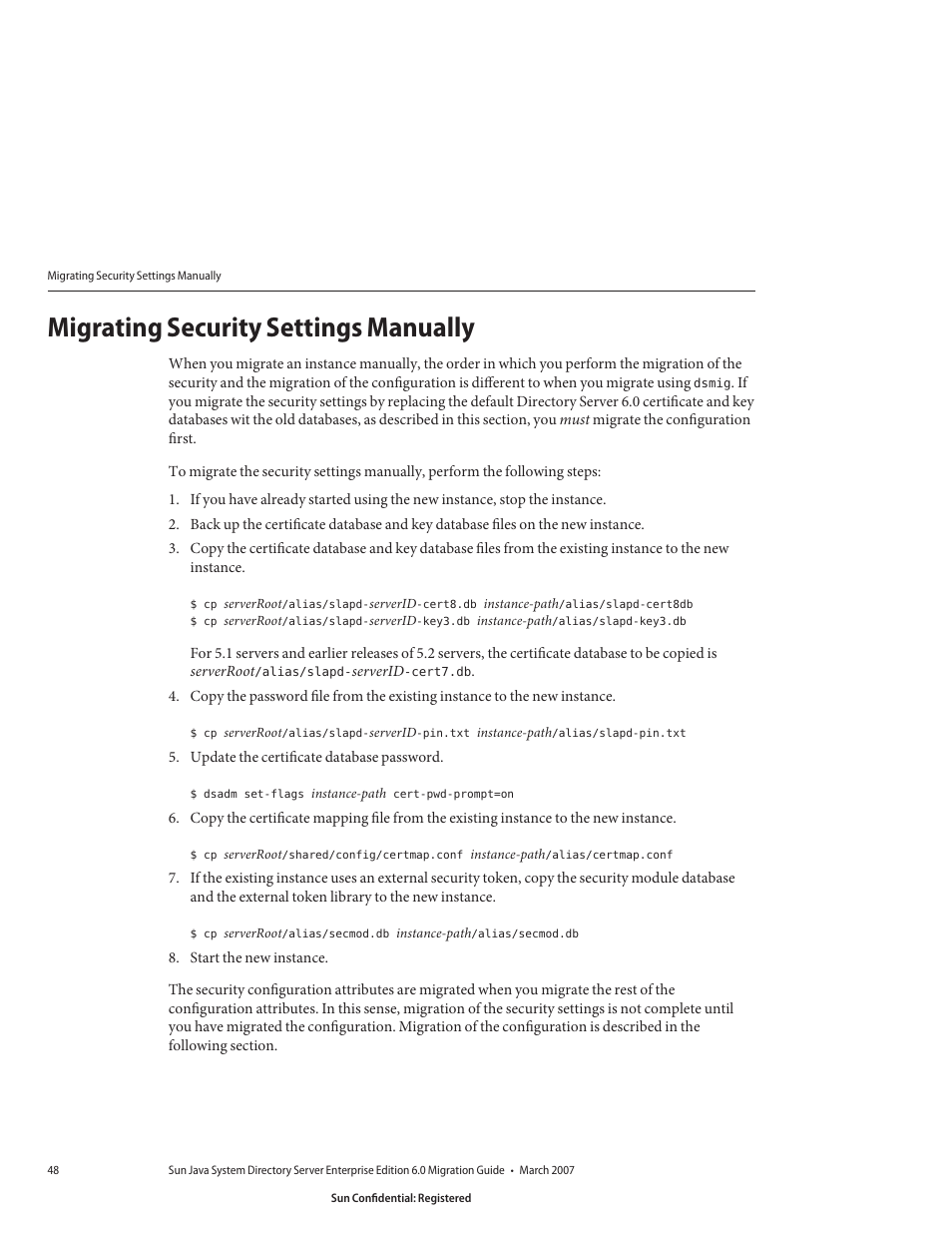 Migrating security settings manually | Sun Microsystems 8190994 User Manual | Page 48 / 148