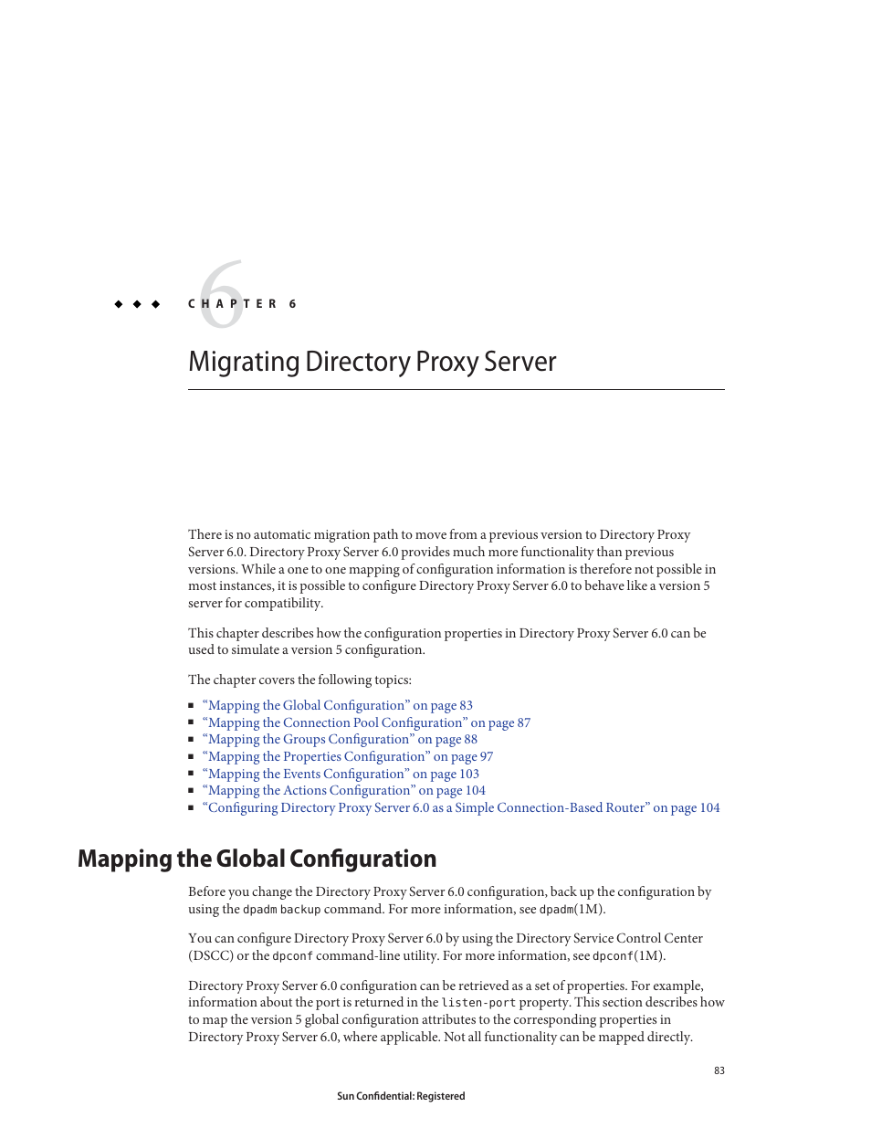 Migrating directory proxy server, Mapping the global configuration, Chapter 6 | Sun Microsystems 8190994 User Manual | Page 83 / 148