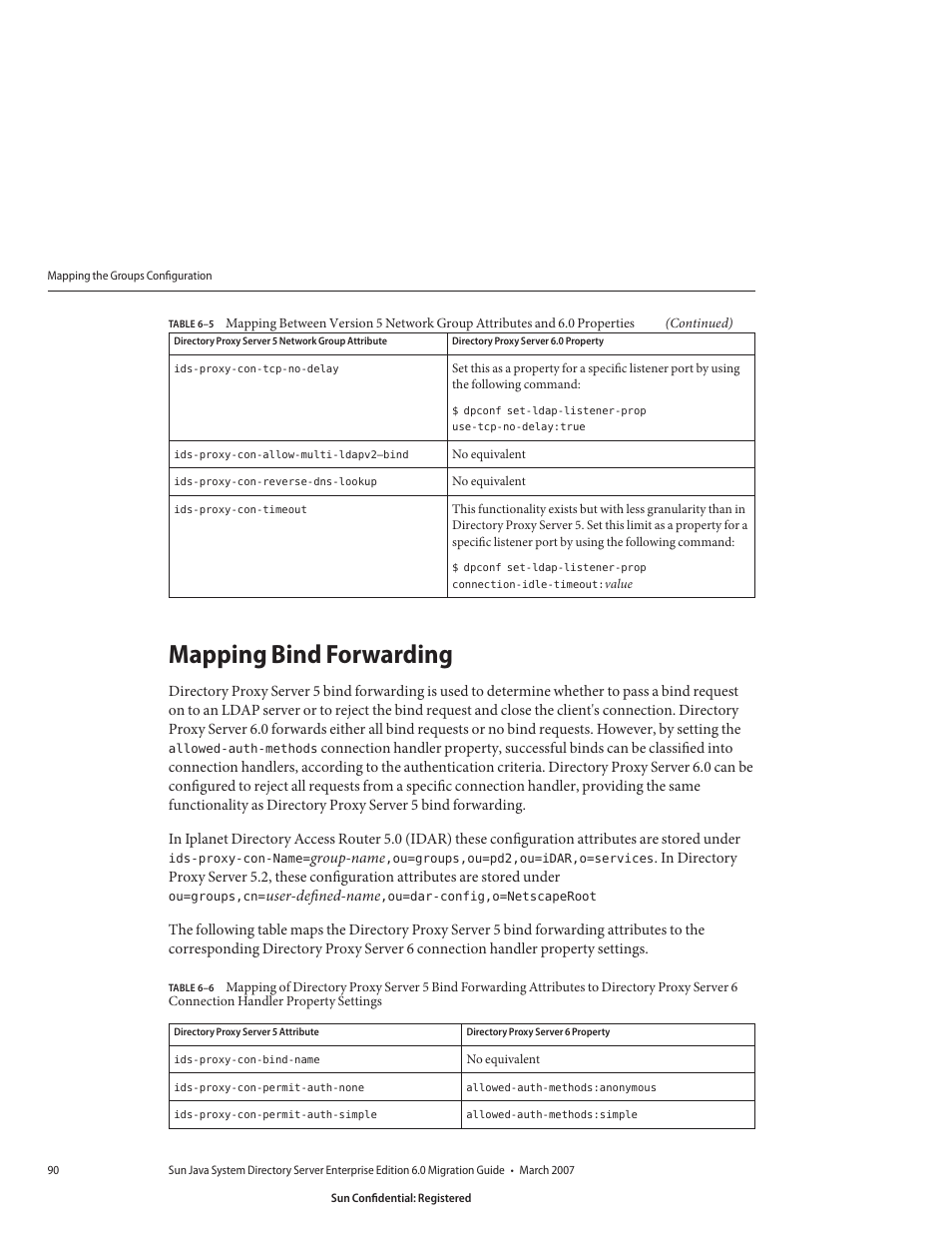 Mapping bind forwarding, Table 6–6 | Sun Microsystems 8190994 User Manual | Page 90 / 148