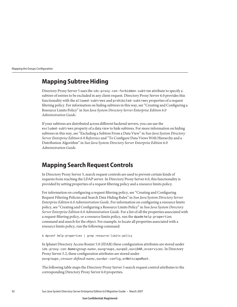 Mapping subtree hiding, Mapping search request controls | Sun Microsystems 8190994 User Manual | Page 92 / 148