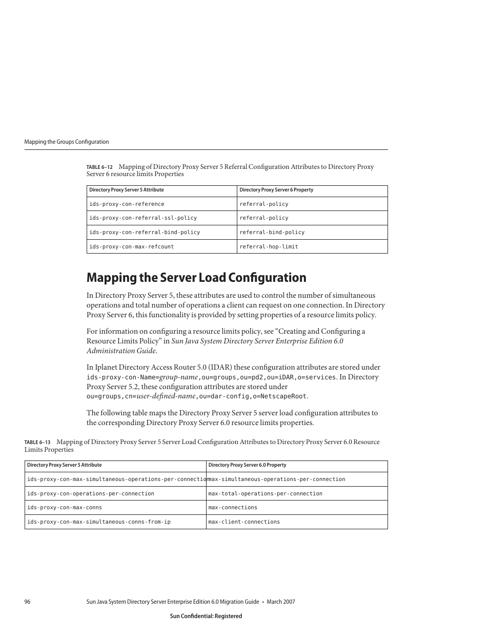 Mapping the server load configuration, Table 6–13 | Sun Microsystems 8190994 User Manual | Page 96 / 148