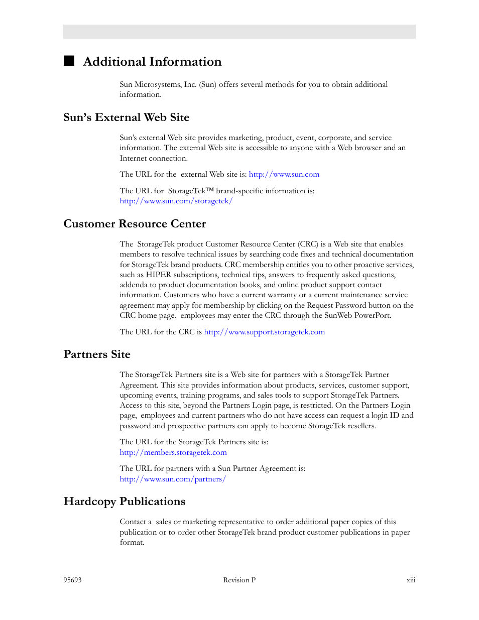 Additional information, Sun’s external web site, Customer resource center | Partners site, Hardcopy publications | Sun Microsystems TIMBERWOLF 9740 User Manual | Page 15 / 100