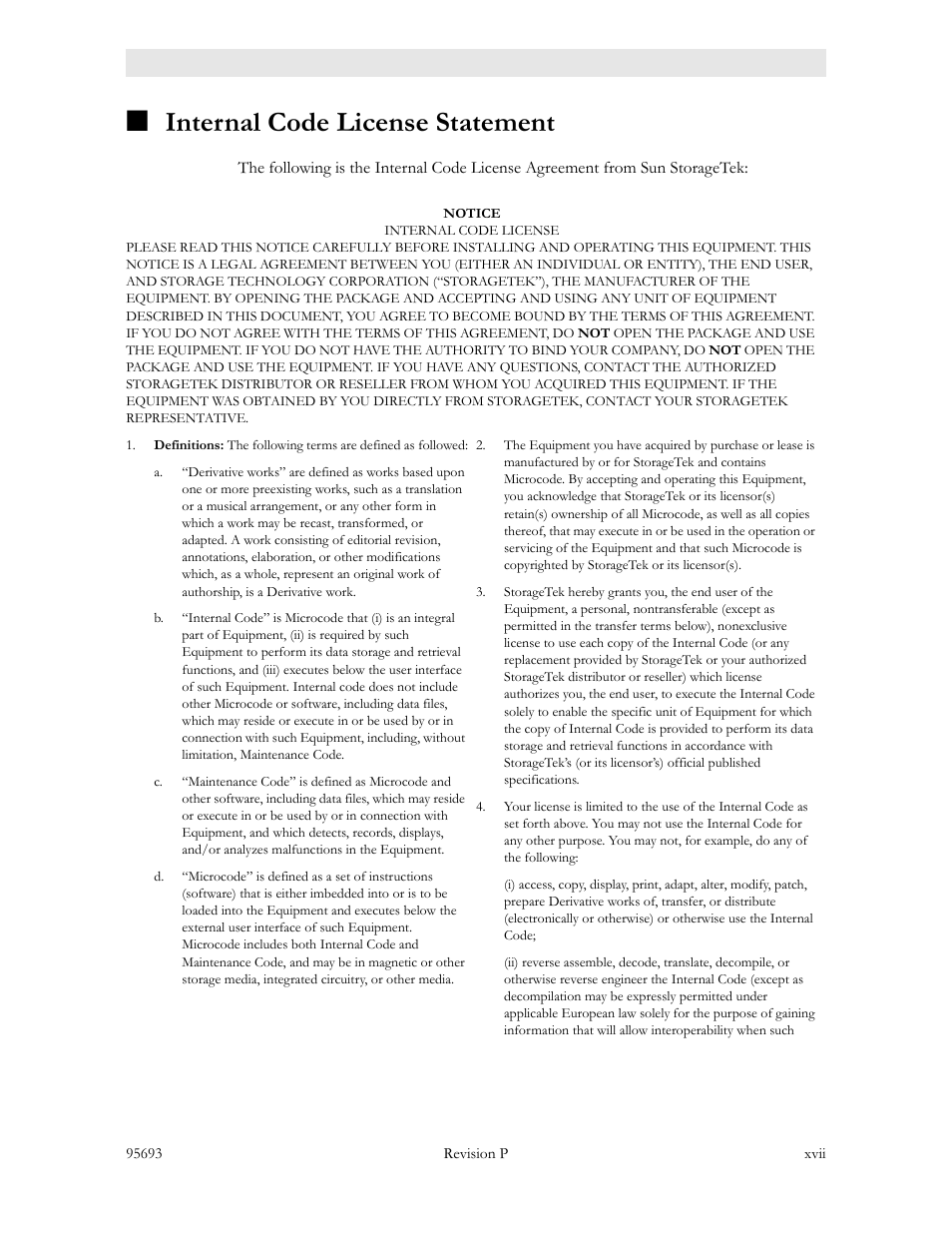 Internal code license statement | Sun Microsystems TIMBERWOLF 9740 User Manual | Page 19 / 100