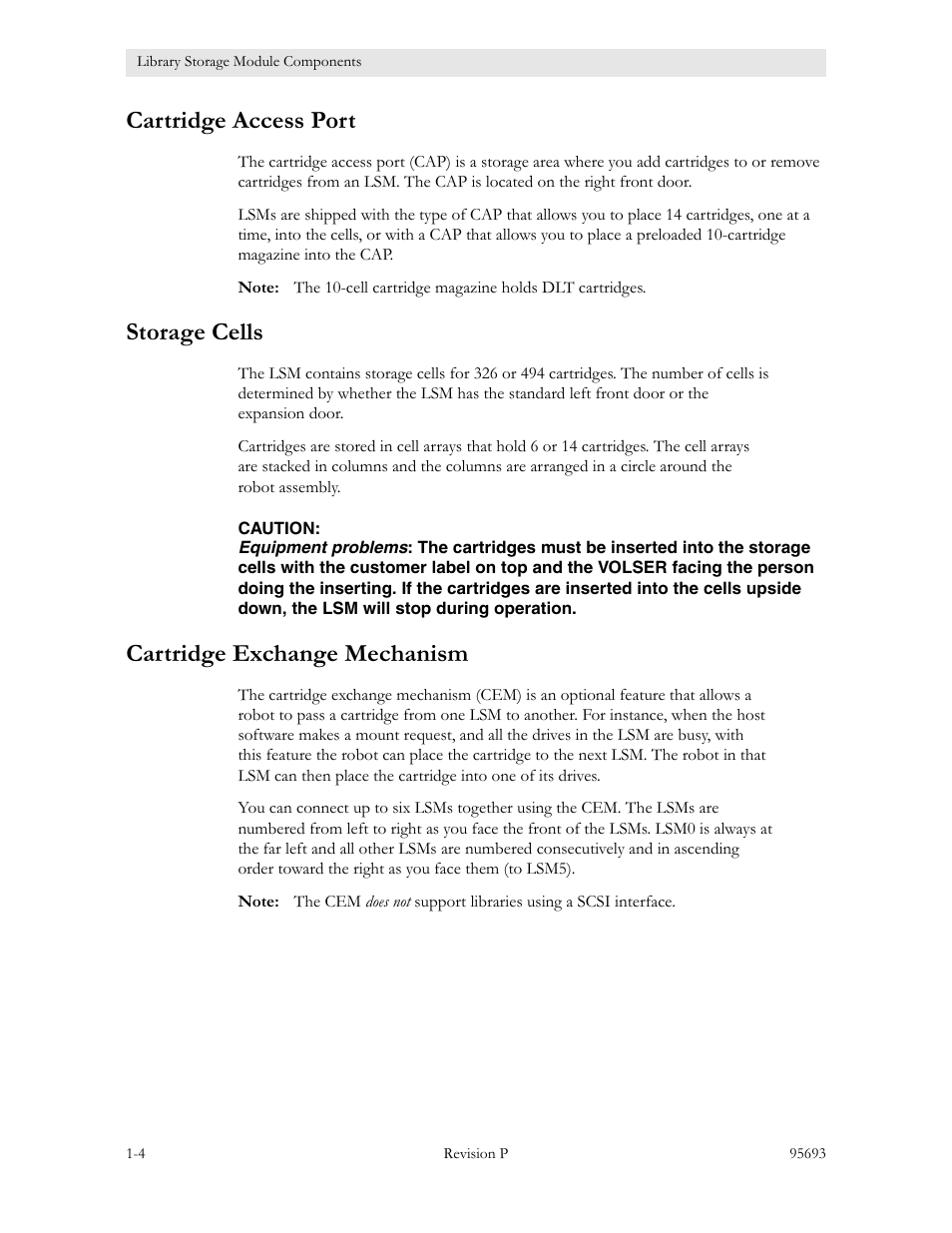 Cartridge access port, Storage cells, Cartridge exchange mechanism | Sun Microsystems TIMBERWOLF 9740 User Manual | Page 24 / 100