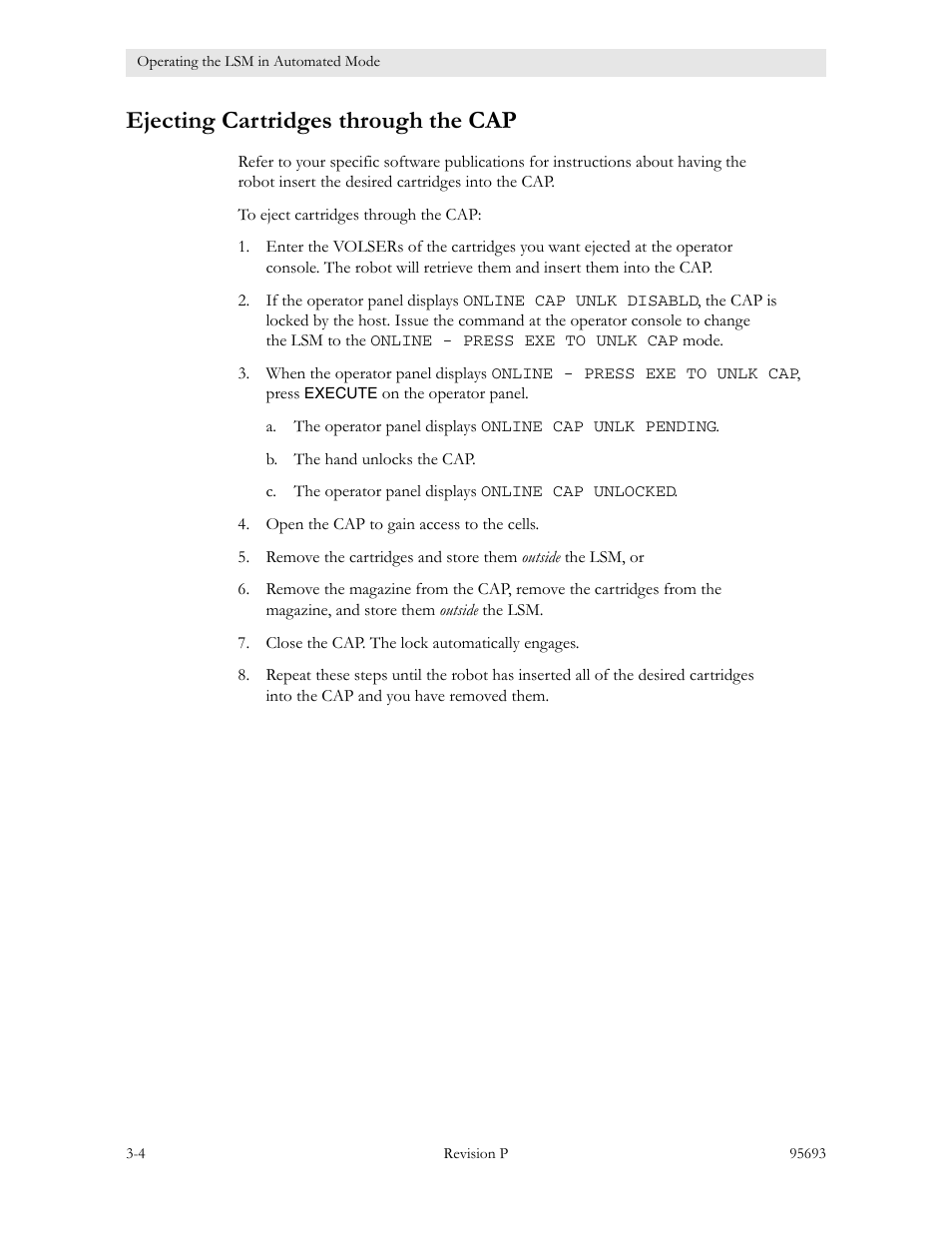 Ejecting cartridges through the cap, Ejecting cartridges through the cap -4 | Sun Microsystems TIMBERWOLF 9740 User Manual | Page 36 / 100