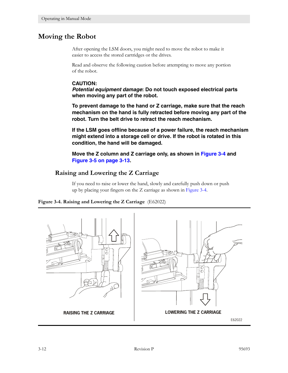 Moving the robot, Raising and lowering the z carriage, Moving the robot -12 | Raising and lowering the z carriage -12 | Sun Microsystems TIMBERWOLF 9740 User Manual | Page 44 / 100