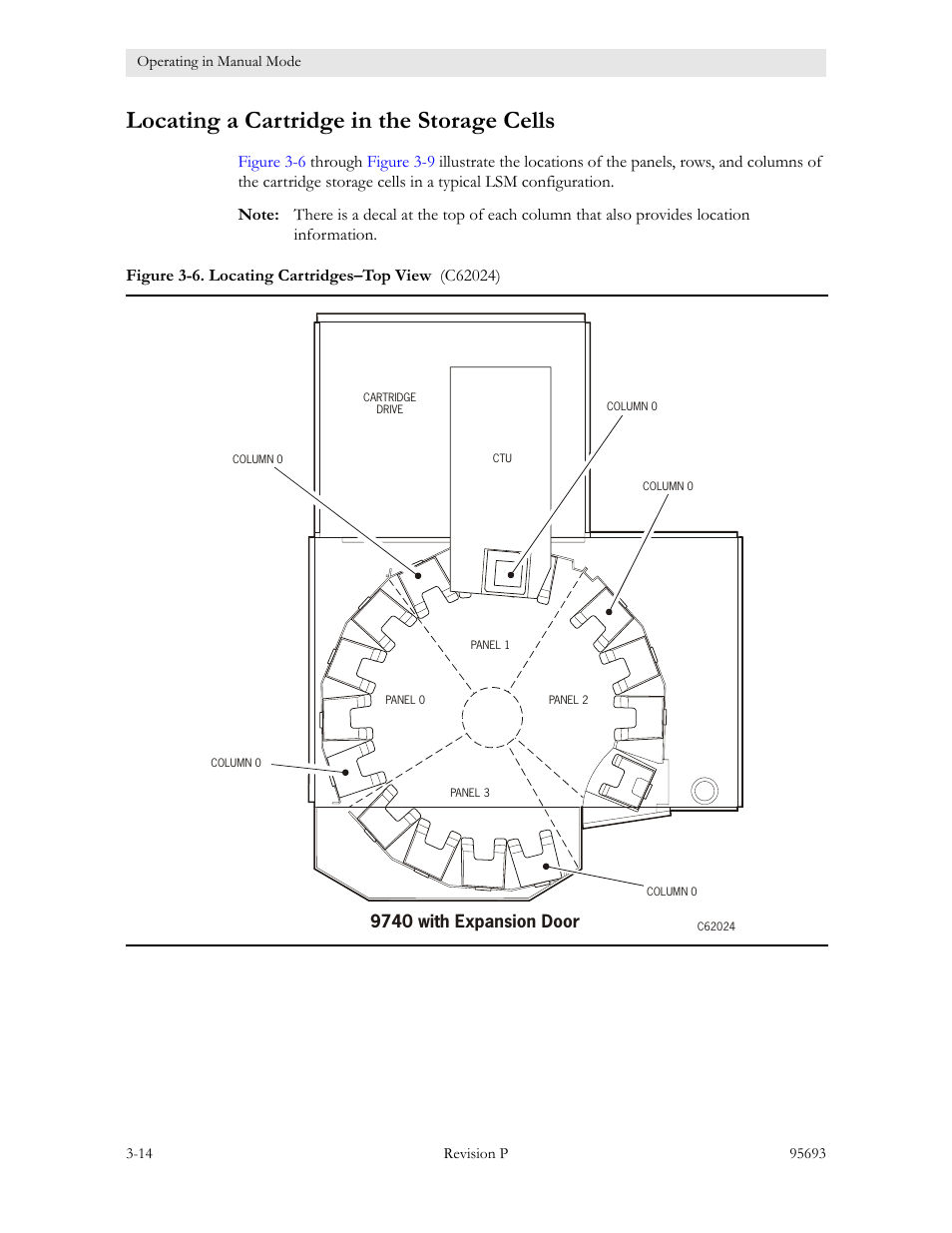 Locating a cartridge in the storage cells, Locating a cartridge in the storage cells -14, Figure 3-6. locating cartridges–top view -14 | Sun Microsystems TIMBERWOLF 9740 User Manual | Page 46 / 100