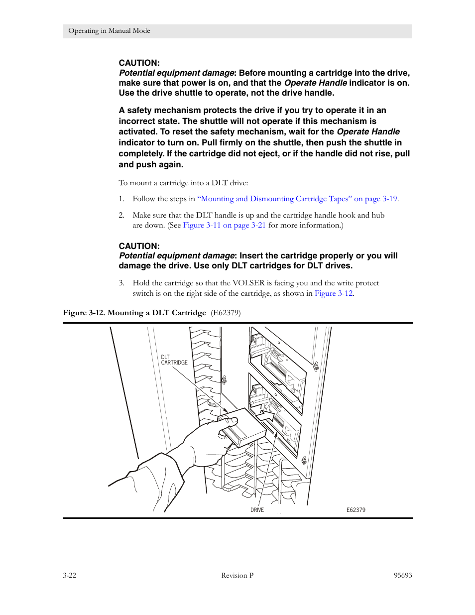 Figure 3-12. mounting a dlt cartridge -22 | Sun Microsystems TIMBERWOLF 9740 User Manual | Page 54 / 100