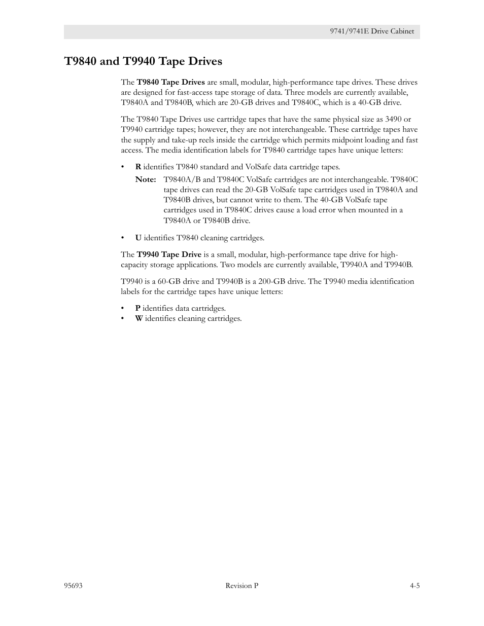 T9840 and t9940 tape drives, T9840 and t9940 tape drives -5 | Sun Microsystems TIMBERWOLF 9740 User Manual | Page 67 / 100