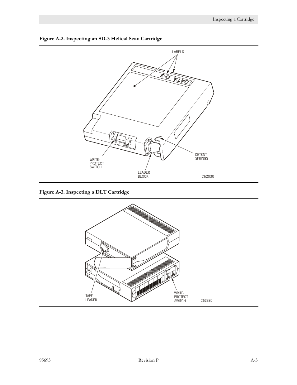 Figure a-3. inspecting a dlt cartridge | Sun Microsystems TIMBERWOLF 9740 User Manual | Page 73 / 100