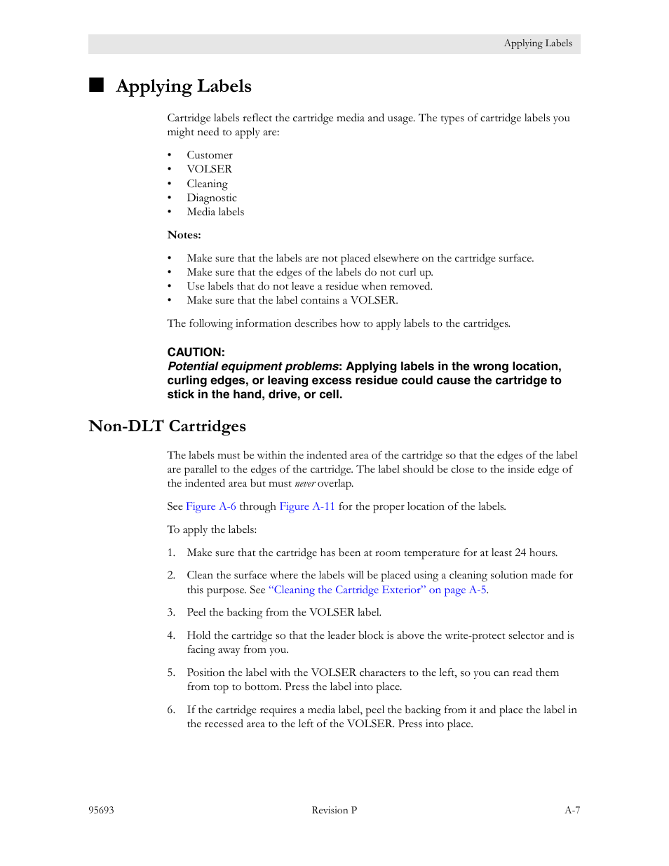 Applying labels, Non-dlt cartridges | Sun Microsystems TIMBERWOLF 9740 User Manual | Page 77 / 100