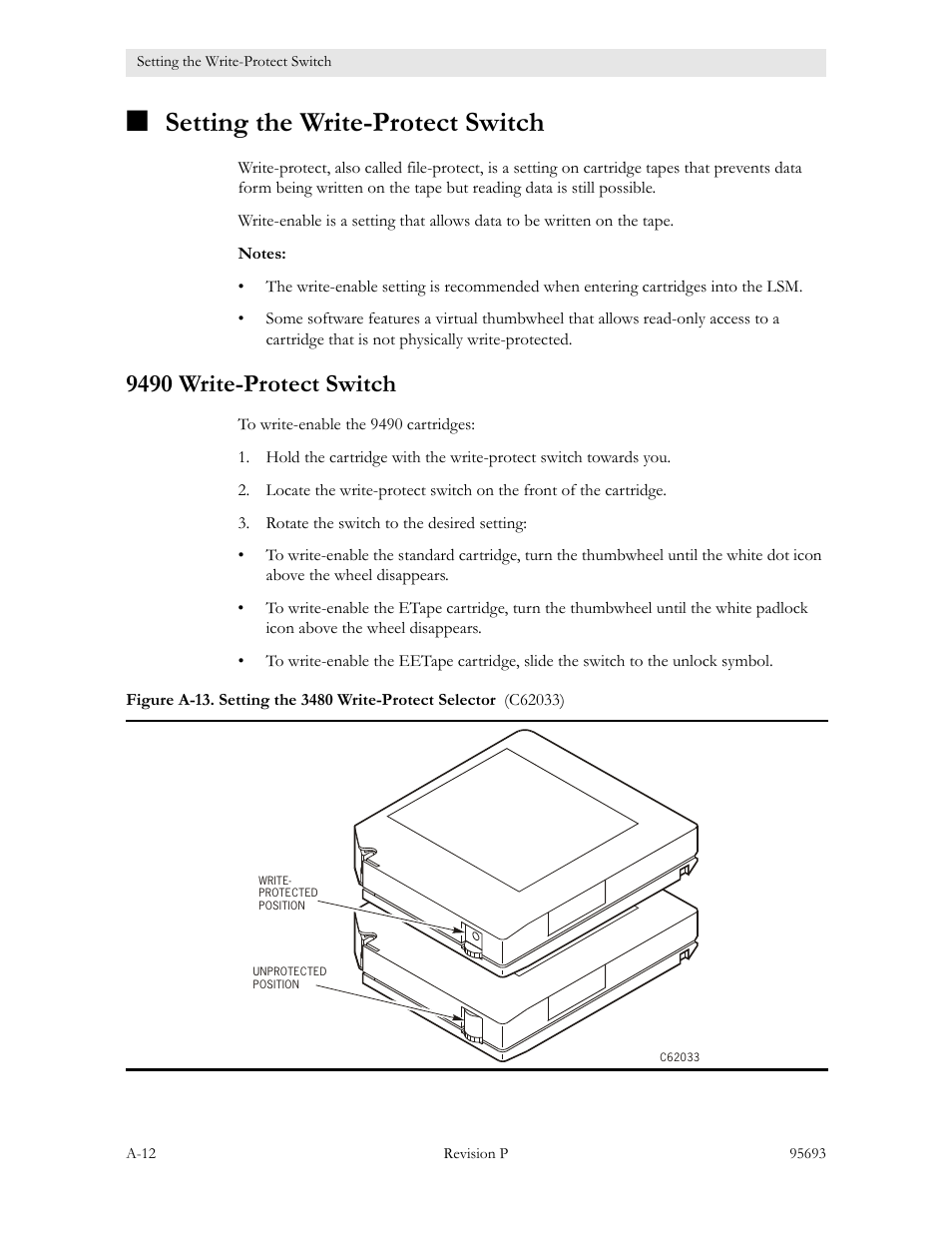 Setting the write-protect switch, 9490 write-protect switch | Sun Microsystems TIMBERWOLF 9740 User Manual | Page 82 / 100