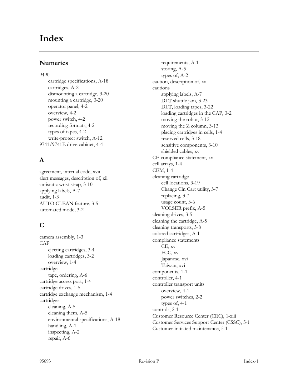 Index | Sun Microsystems TIMBERWOLF 9740 User Manual | Page 95 / 100