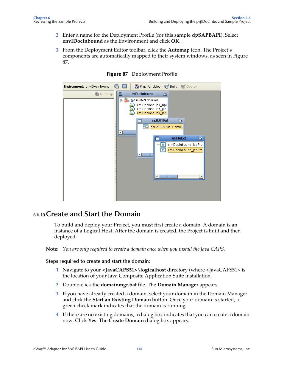 10 create and start the domain, Create and start the domain | Sun Microsystems eWay SAP BAPI User Manual | Page 114 / 123