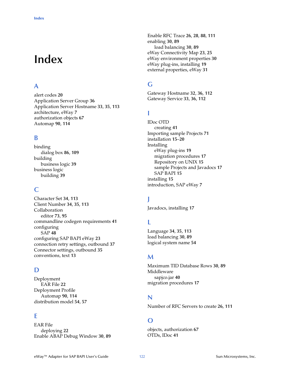 Index | Sun Microsystems eWay SAP BAPI User Manual | Page 122 / 123