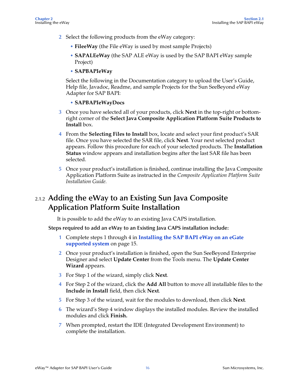 Sun Microsystems eWay SAP BAPI User Manual | Page 16 / 123