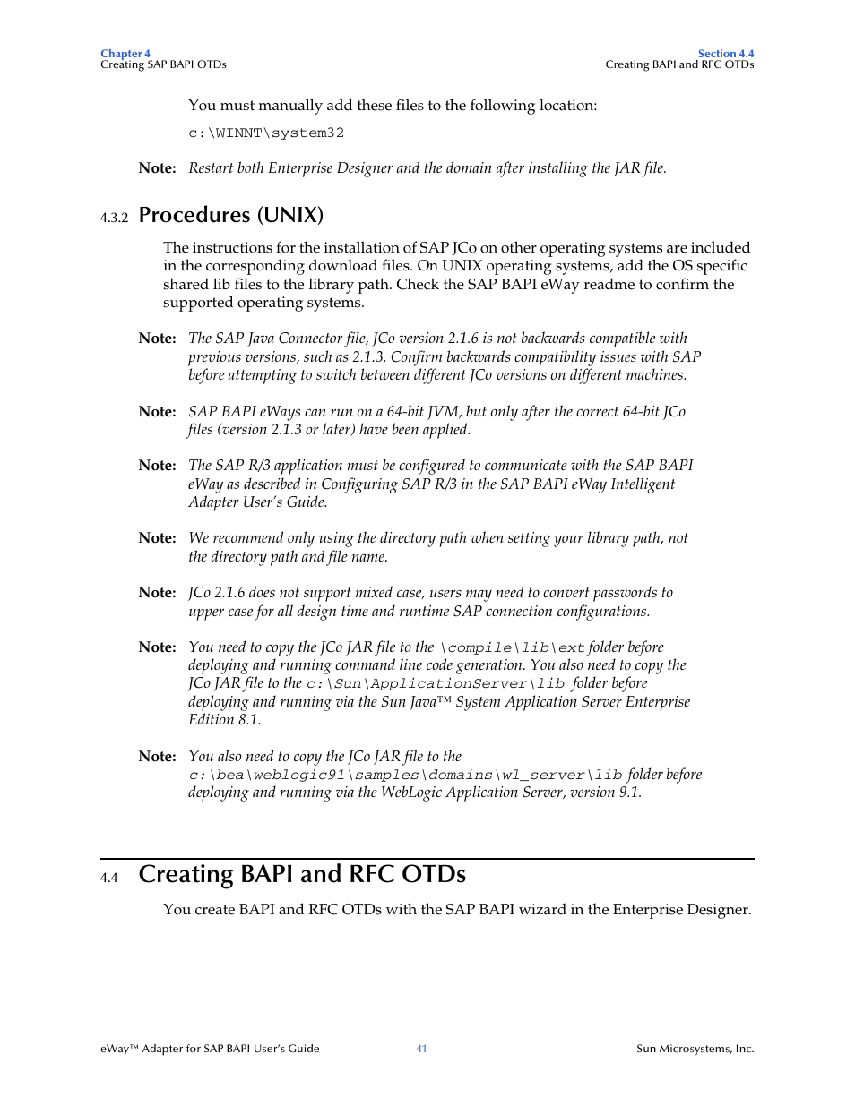 2 procedures (unix), 4 creating bapi and rfc otds, Procedures (unix) | Creating bapi and rfc otds | Sun Microsystems eWay SAP BAPI User Manual | Page 41 / 123