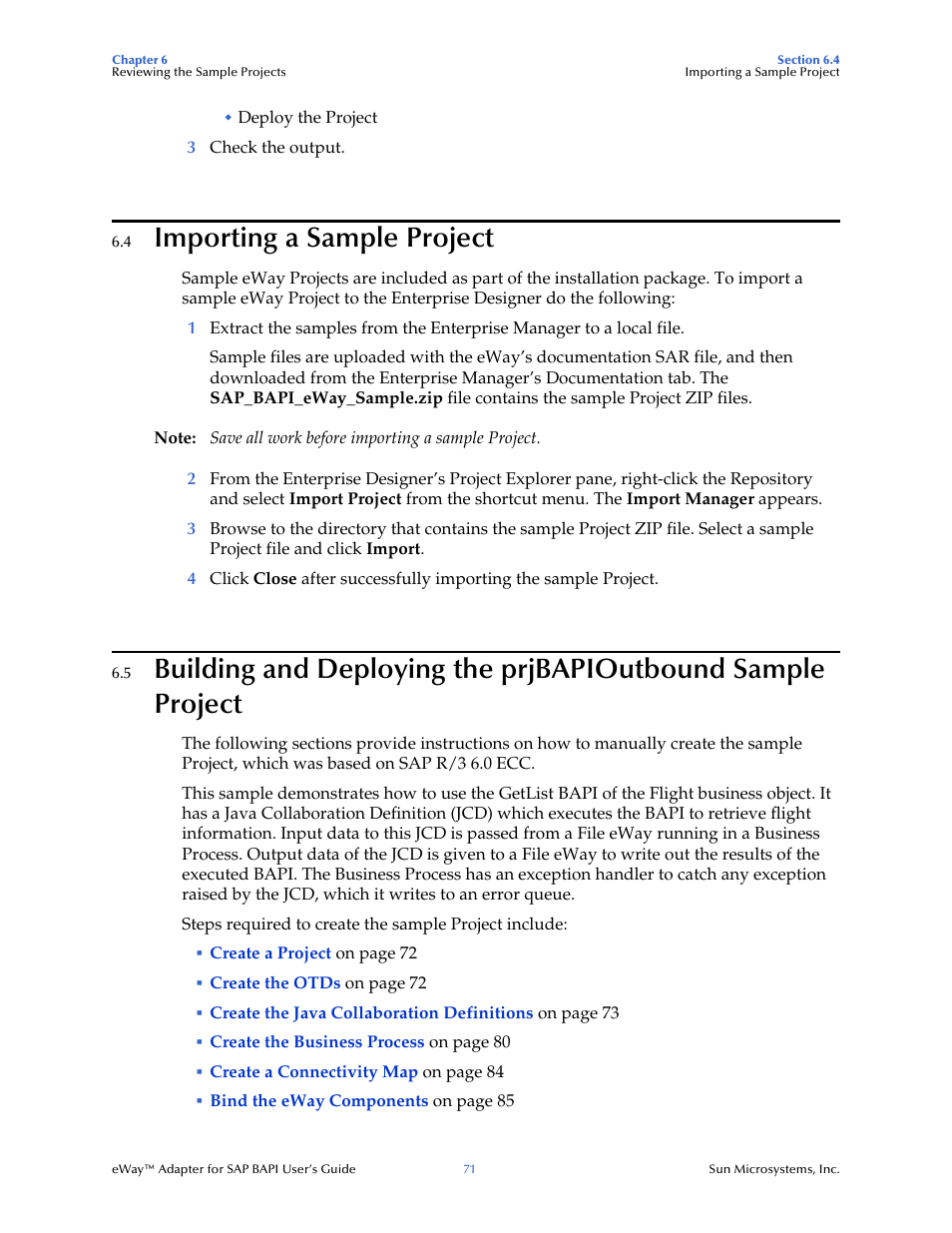 4 importing a sample project, Importing a sample project, Scribed in | Building, And deploying the prjbapioutbound sample project | Sun Microsystems eWay SAP BAPI User Manual | Page 71 / 123