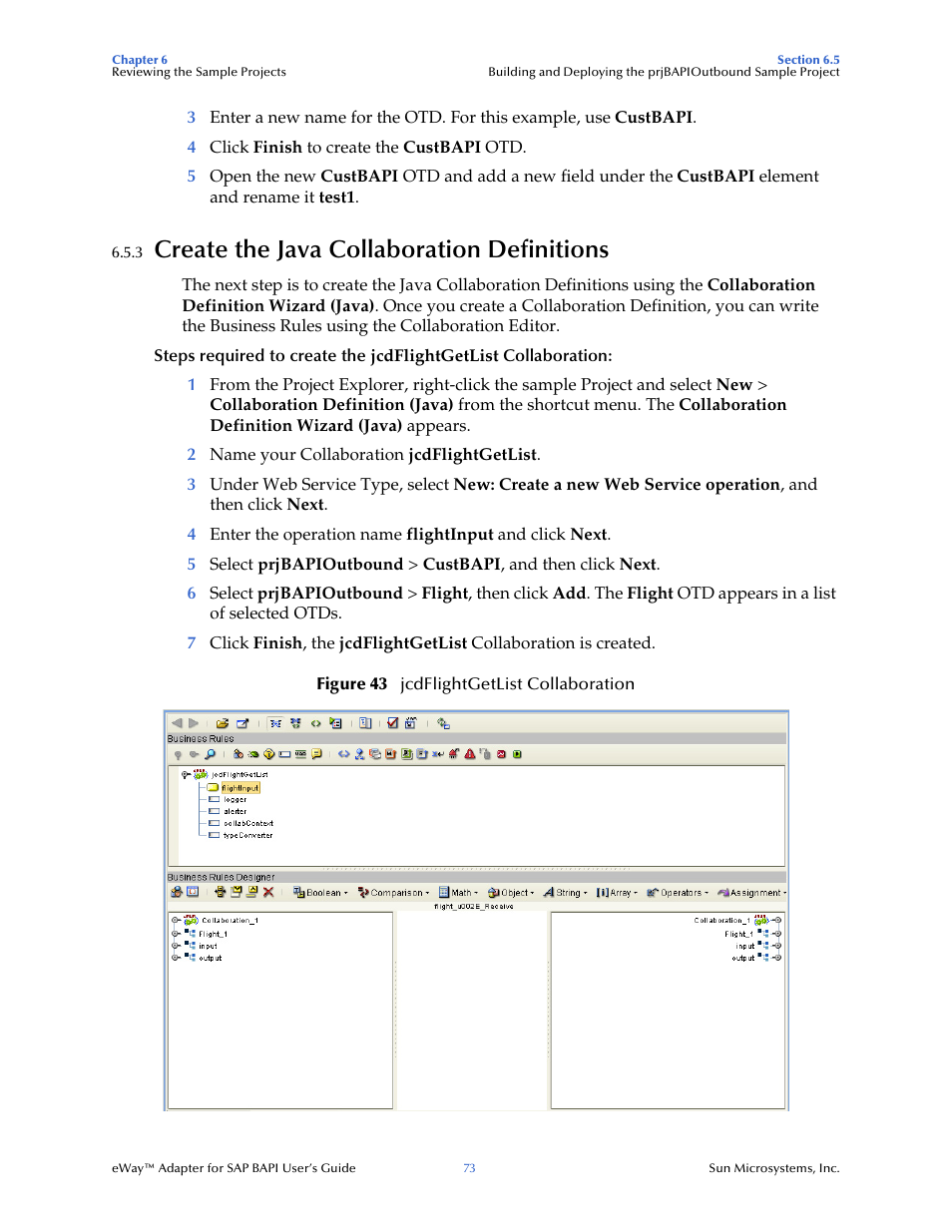 3 create the java collaboration definitions, Create the java collaboration definitions | Sun Microsystems eWay SAP BAPI User Manual | Page 73 / 123