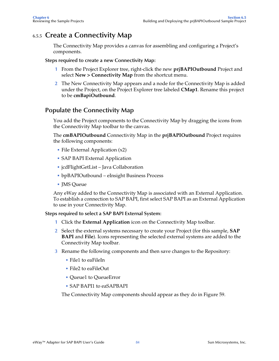 5 create a connectivity map, Populate the connectivity map, Create a connectivity map | Populat, The connectivity map | Sun Microsystems eWay SAP BAPI User Manual | Page 84 / 123