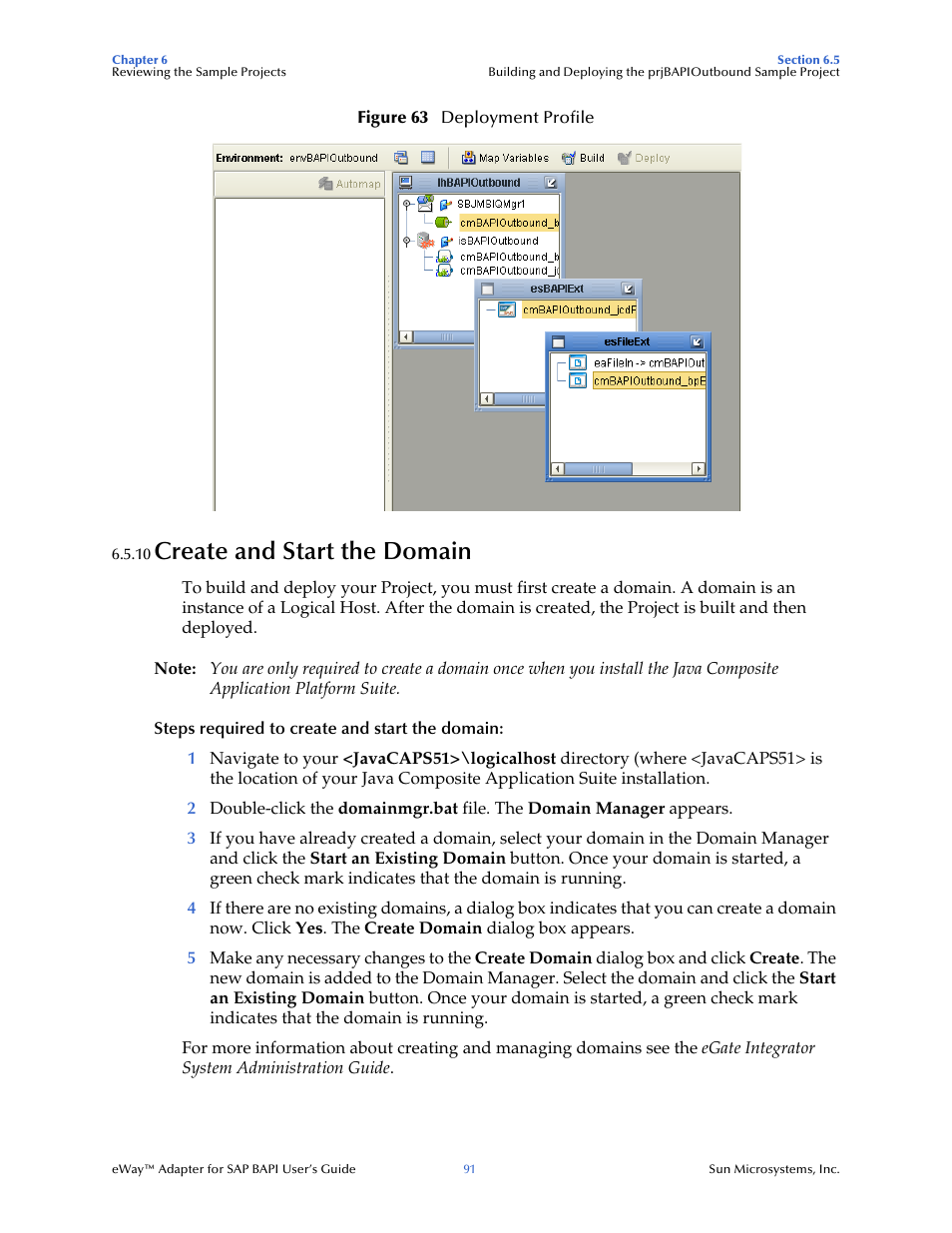 10 create and start the domain, Create and start the domain, In figure 63 | Sun Microsystems eWay SAP BAPI User Manual | Page 91 / 123