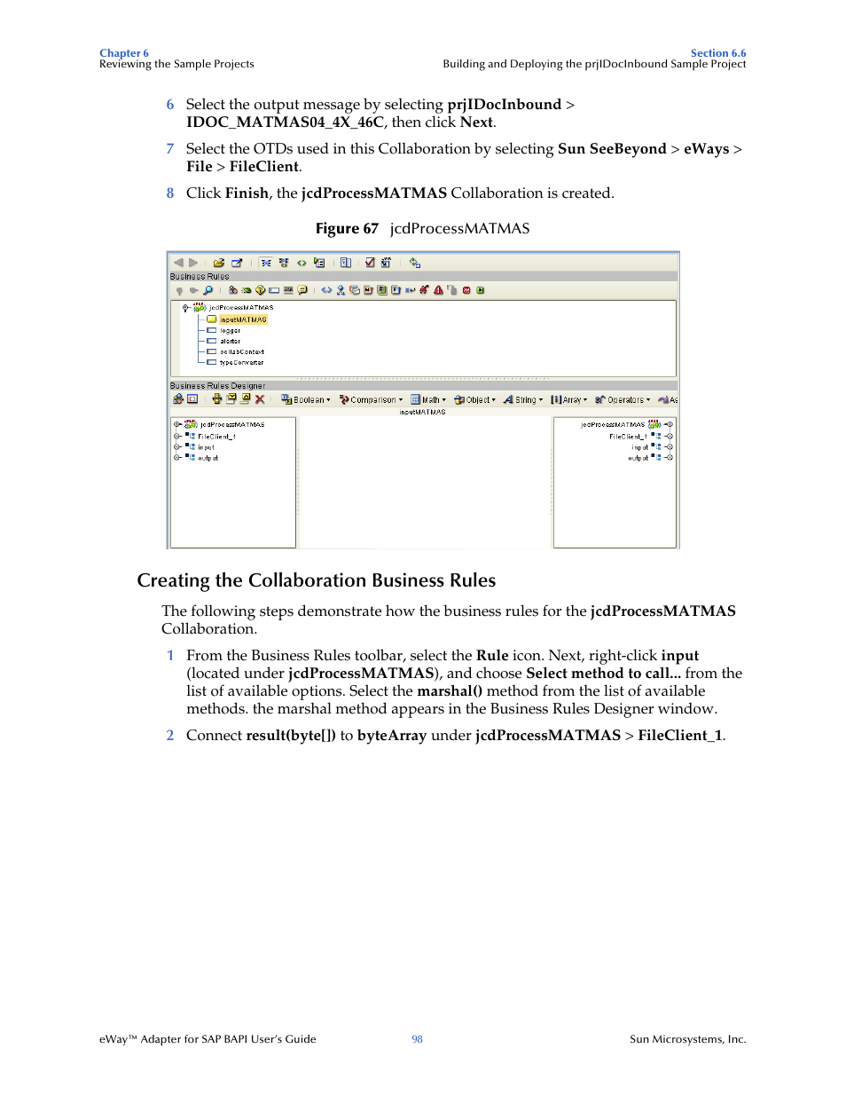 Creating the collaboration business rules | Sun Microsystems eWay SAP BAPI User Manual | Page 98 / 123