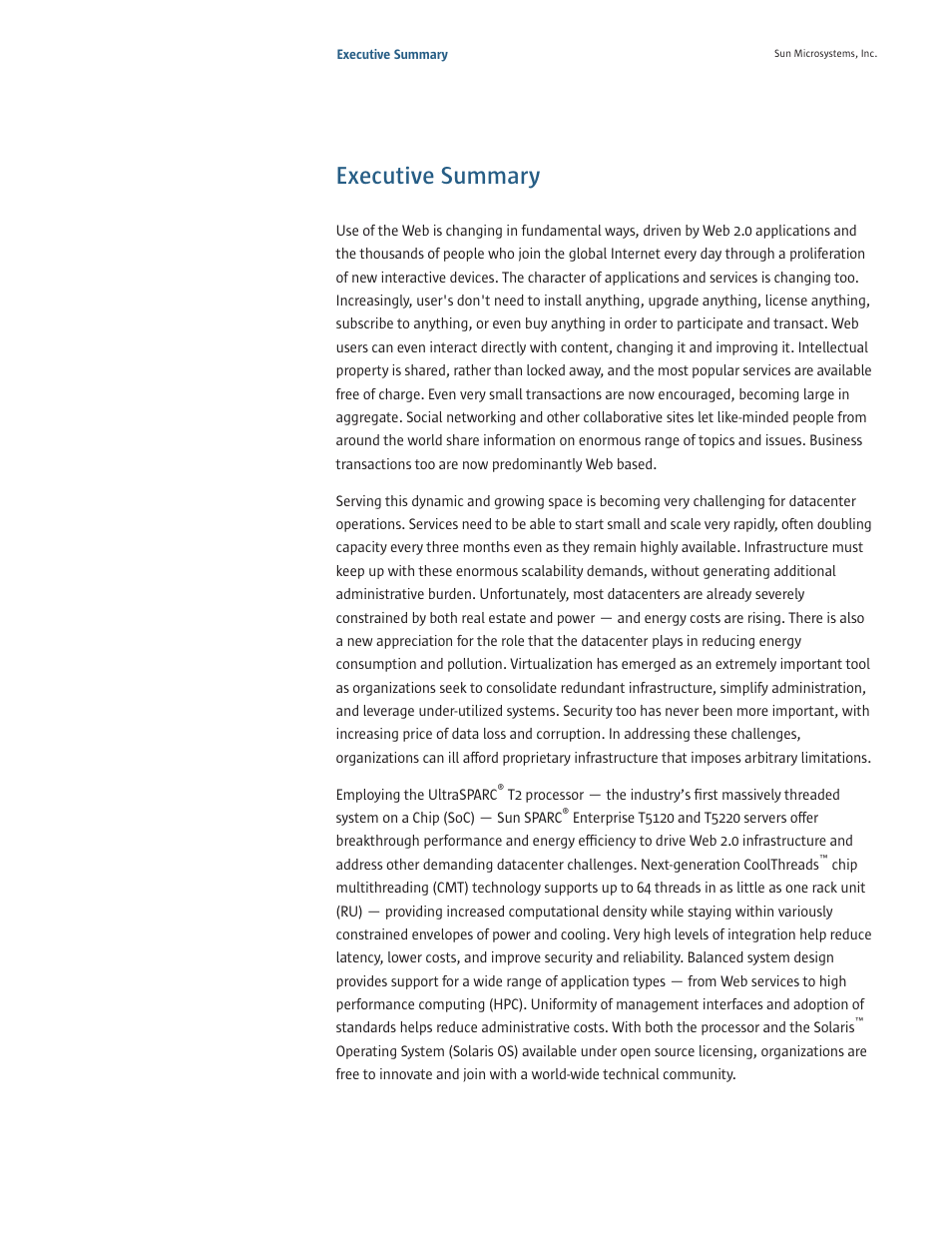 Executive summary | Sun Microsystems SPARC T5220 User Manual | Page 3 / 42