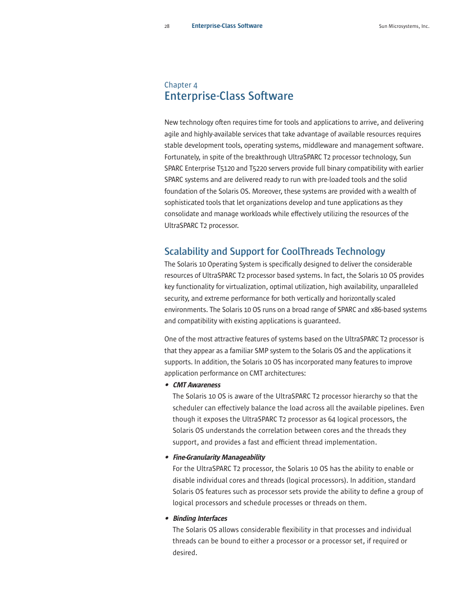 Enterprise-class software, Scalability and support for coolthreads technology | Sun Microsystems SPARC T5220 User Manual | Page 30 / 42
