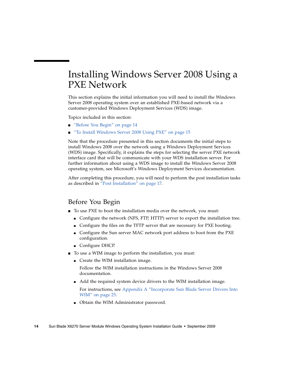 Installing windows server 2008 using a pxe network, Before you begin | Sun Microsystems SERVER MODULE X6275 User Manual | Page 22 / 38