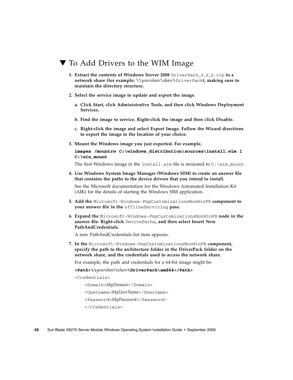 To add drivers to the wim image | Sun Microsystems SERVER MODULE X6275 User Manual | Page 34 / 38