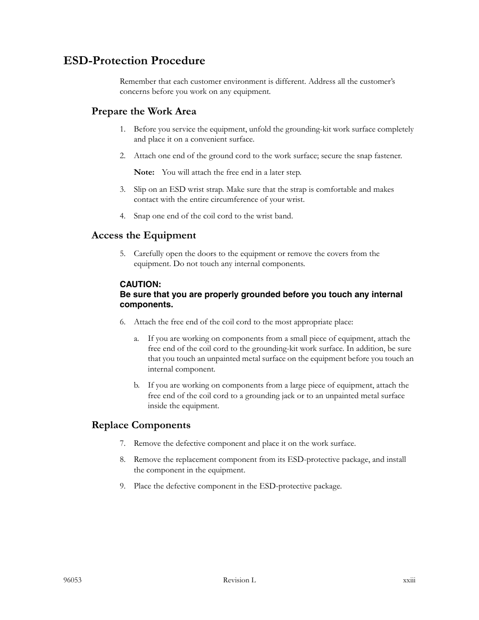 Esd-protection procedure, Prepare the work area, Access the equipment | Replace components | Sun Microsystems StorageTek L40 User Manual | Page 25 / 92