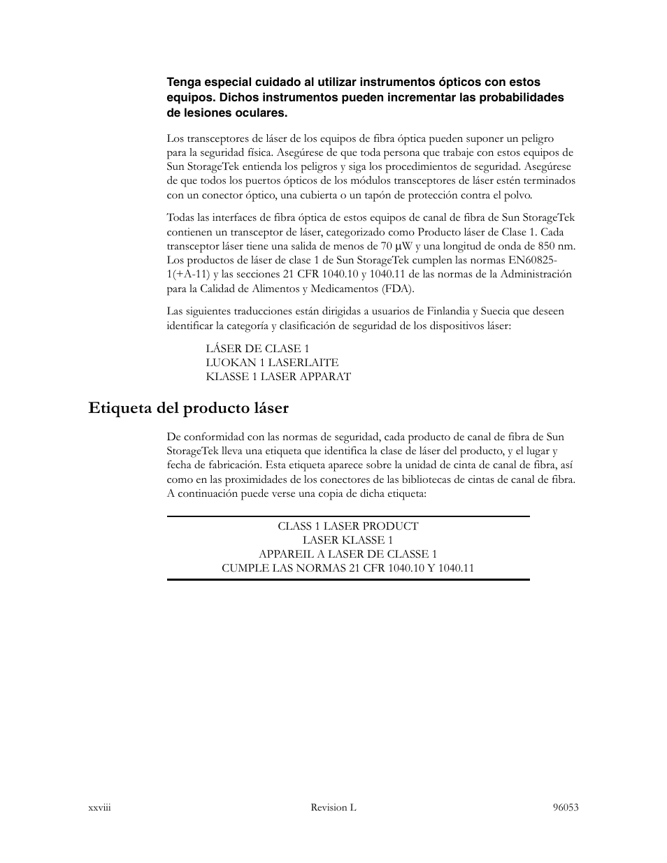 Etiqueta del producto láser | Sun Microsystems StorageTek L40 User Manual | Page 30 / 92