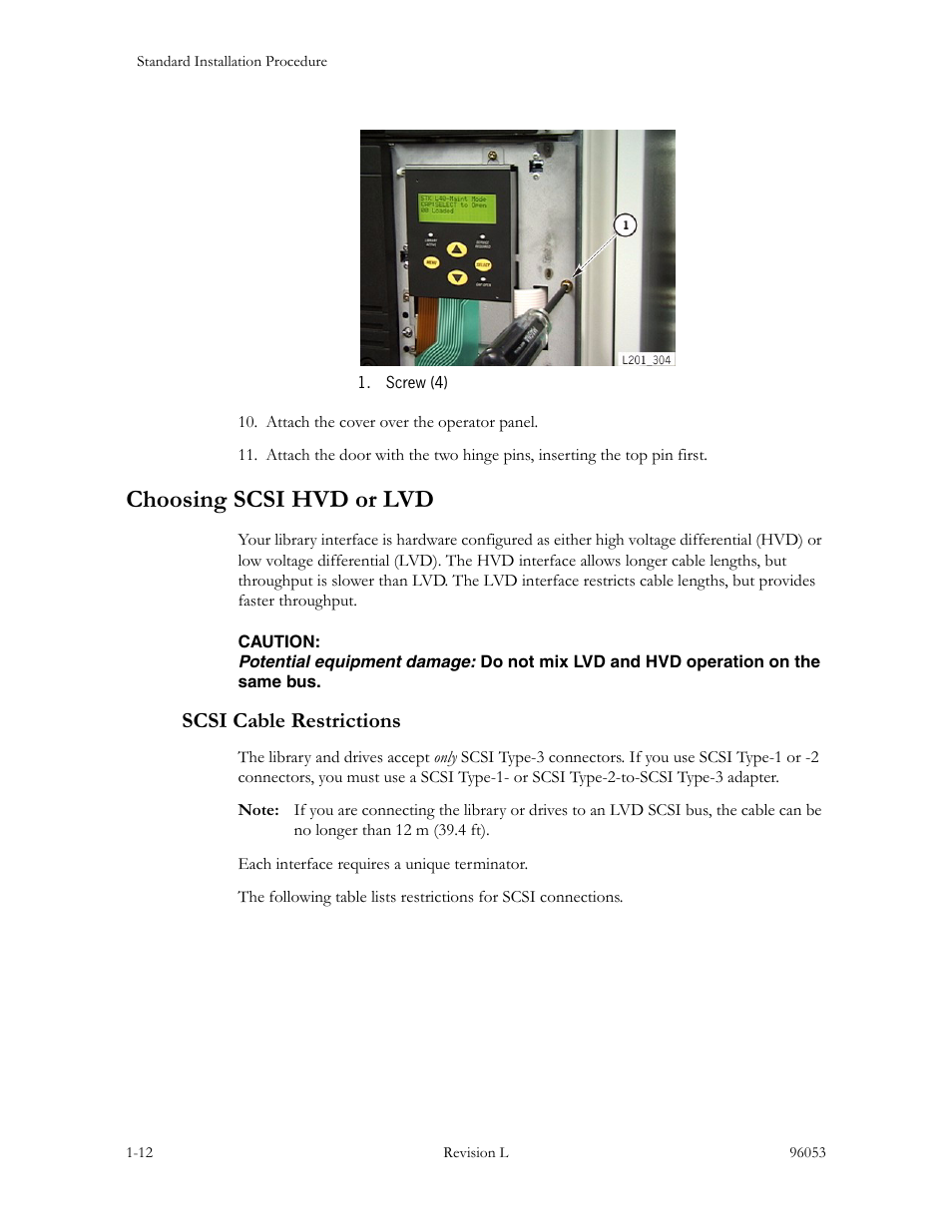 Choosing scsi hvd or lvd, Scsi cable restrictions, Choosing scsi hvd or lvd -12 | Scsi cable restrictions -12 | Sun Microsystems StorageTek L40 User Manual | Page 46 / 92