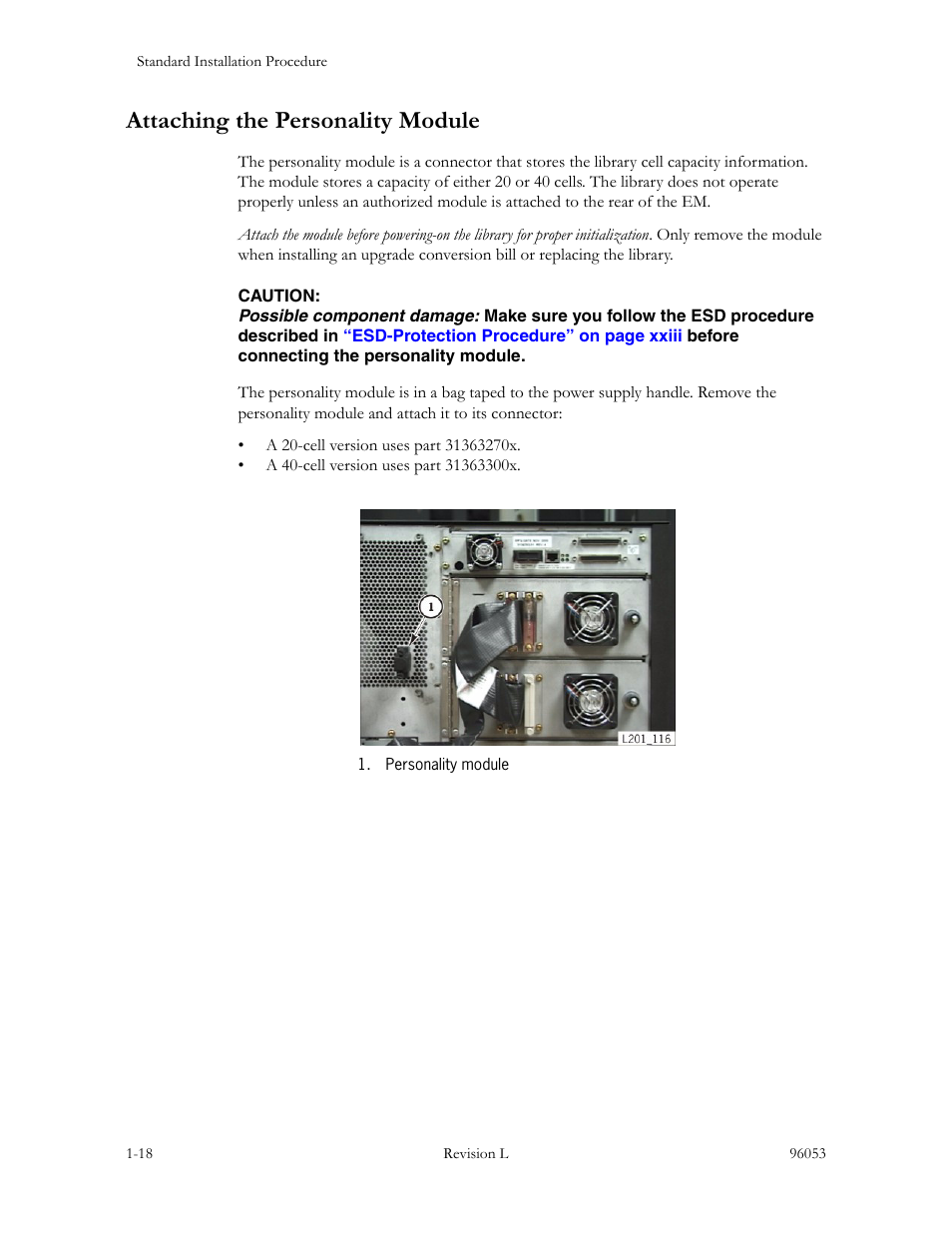 Attaching the personality module, Attaching the personality module -18 | Sun Microsystems StorageTek L40 User Manual | Page 52 / 92