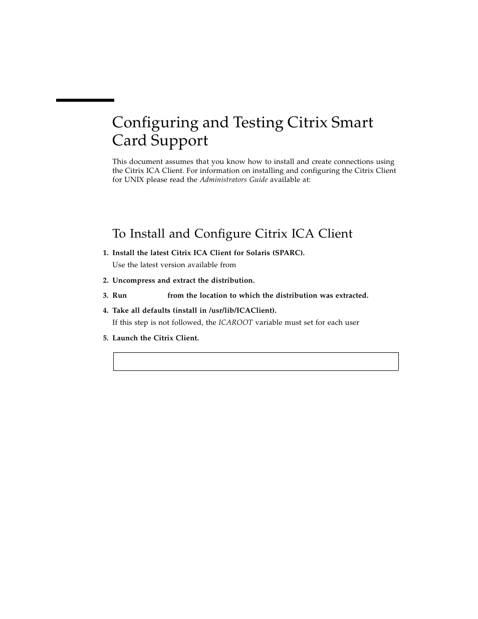 Configuring and testing citrix smart card support, To install and configure citrix ica client | Sun Microsystems and Citrix User Manual | Page 10 / 14