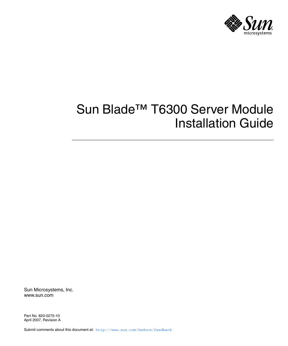 Sun Microsystems Sun Blade T6300 User Manual | 20 pages