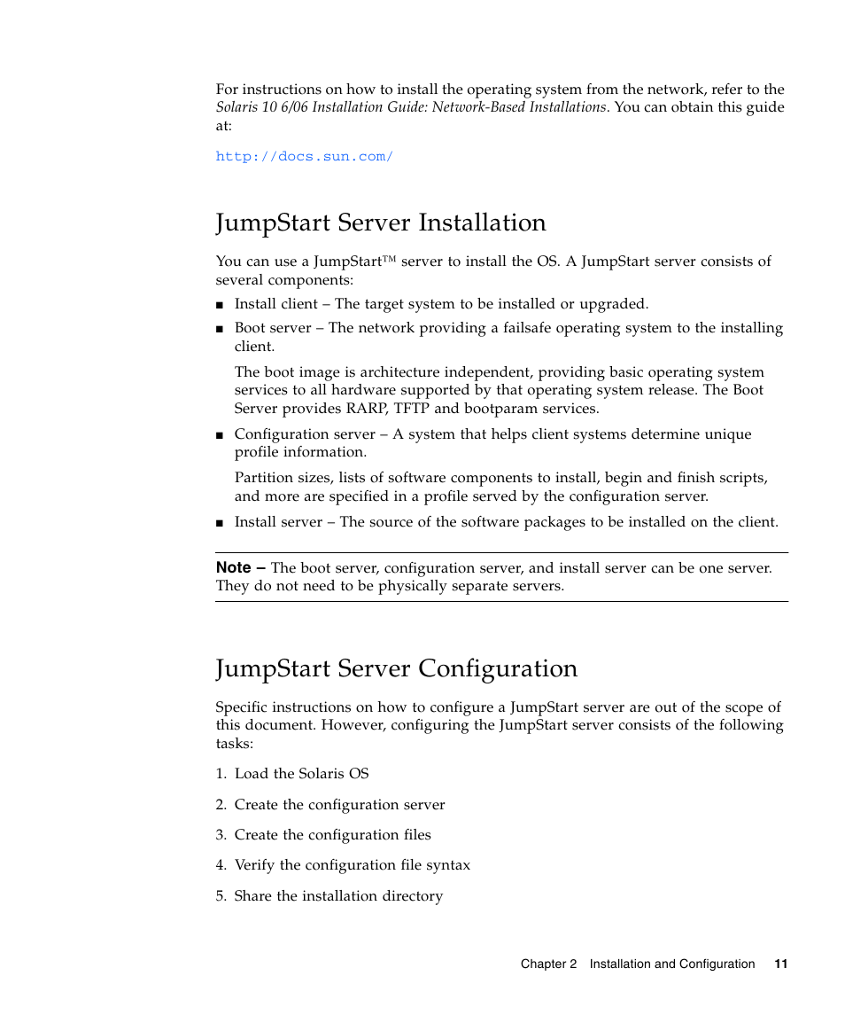 Jumpstart server installation, Jumpstart server configuration | Sun Microsystems Sun Blade T6300 User Manual | Page 19 / 20