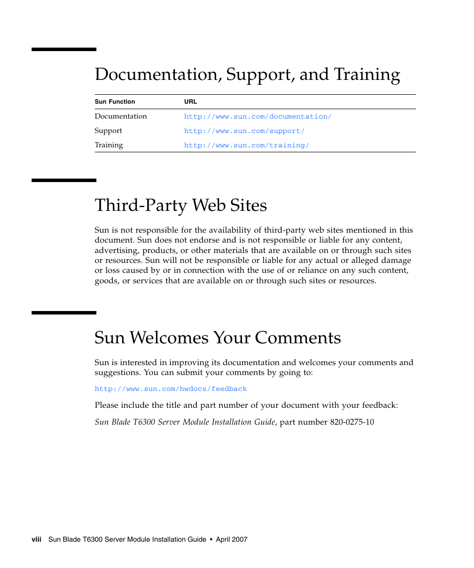 Sun welcomes your comments | Sun Microsystems Sun Blade T6300 User Manual | Page 8 / 20