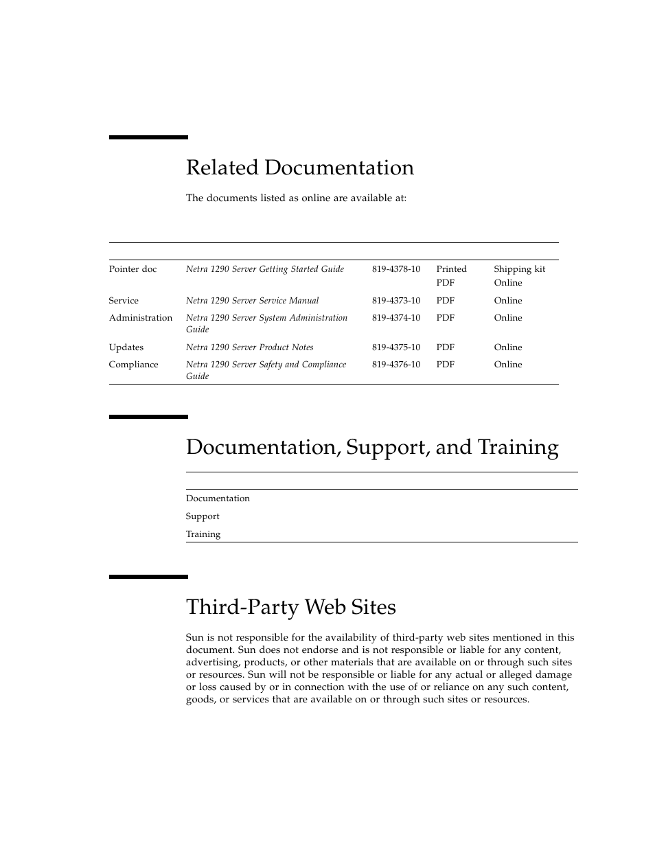 Related documentation | Sun Microsystems SERVER 1290 User Manual | Page 11 / 76