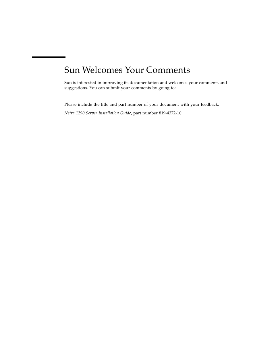 Sun welcomes your comments | Sun Microsystems SERVER 1290 User Manual | Page 12 / 76