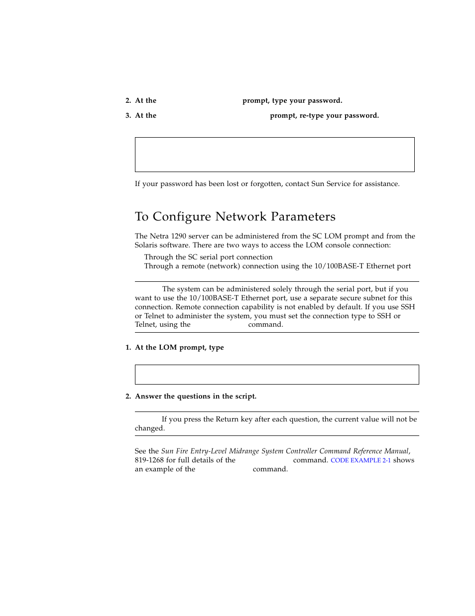 To configure network parameters | Sun Microsystems SERVER 1290 User Manual | Page 57 / 76