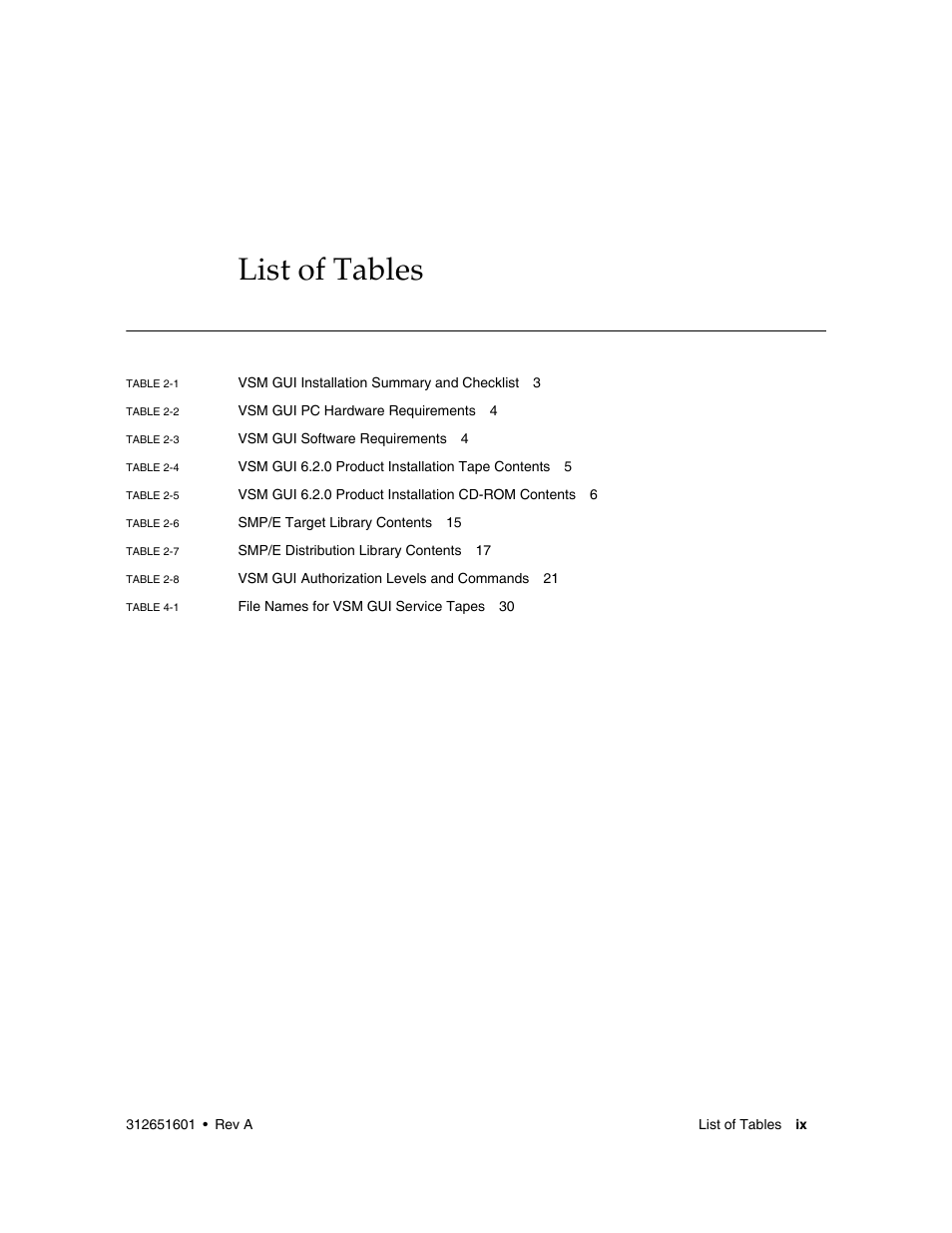 List of tables | Sun Microsystems SUN STORAGETEK VSM GUI User Manual | Page 11 / 68