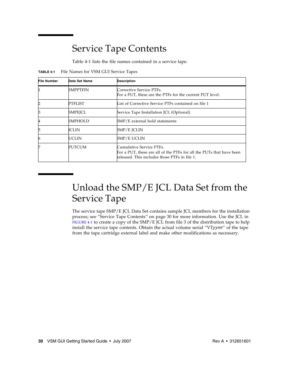 Service tape contents, Table 4-1 | Sun Microsystems SUN STORAGETEK VSM GUI User Manual | Page 48 / 68